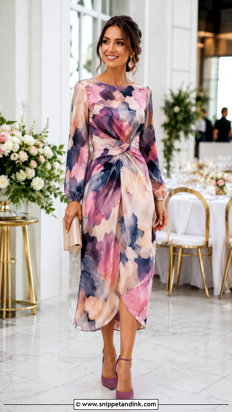 Printed Midi Wedding Dinner Dress - Snippet and Ink - 25 Wedding Dinner Dress Ideas