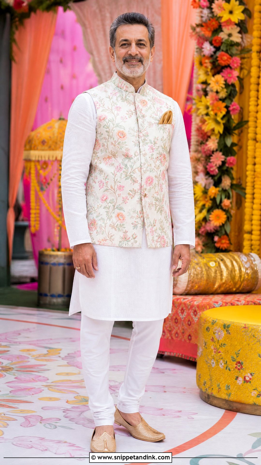 Printed Nehru Jacket Set For Bride Father - Snippet and Ink - 25 Indian Bride Father Outfit Ideas
