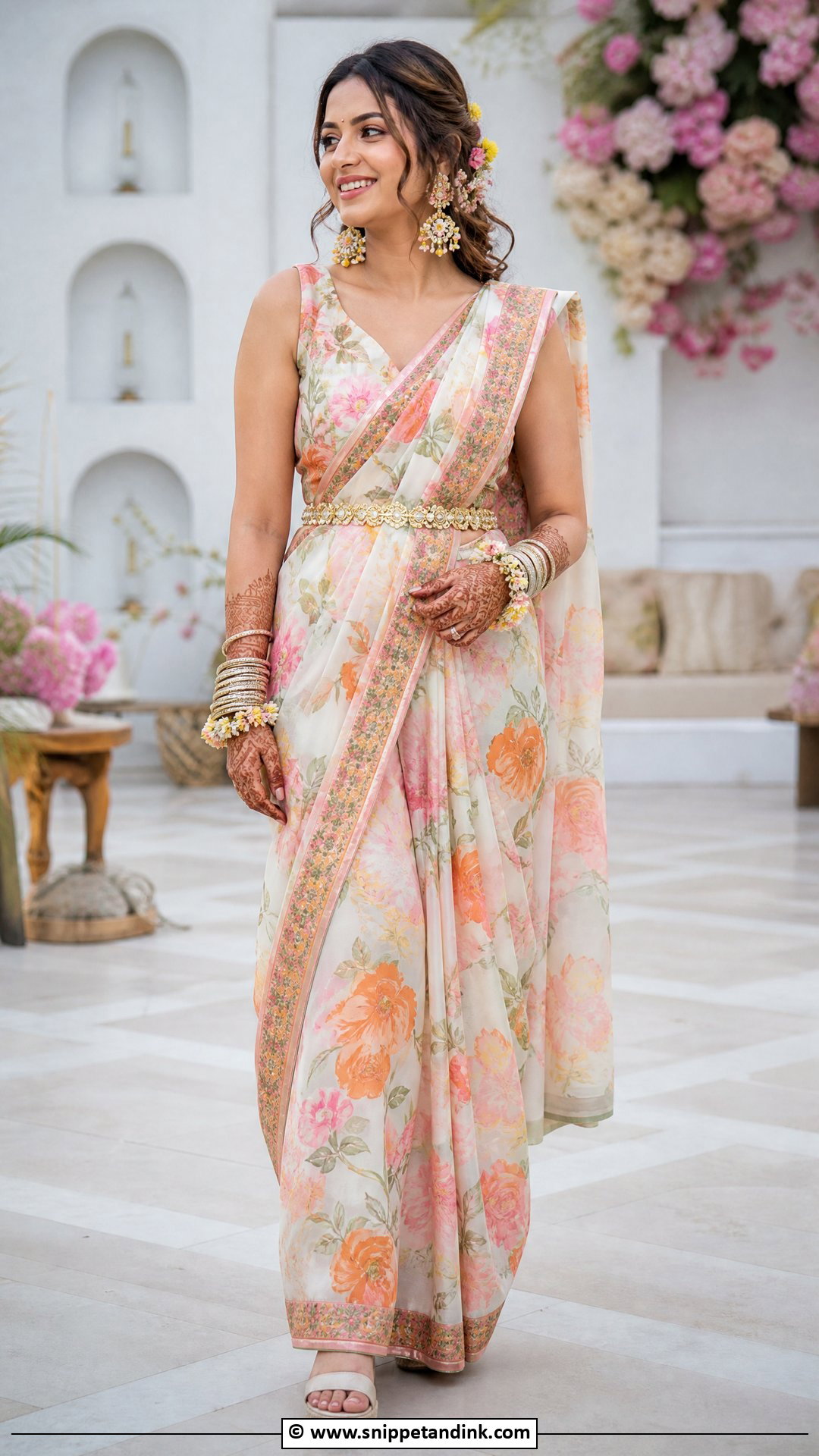 Printed Saree Mehendi Outfit - Snippet and Ink - 35 Mehendi Outfits for Bride
