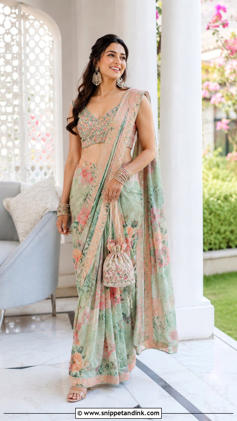 Printed Saree With Crop Blouse For Bride Sister - Snippet and Ink - 25 Mehndi Dresses for Bride Sister