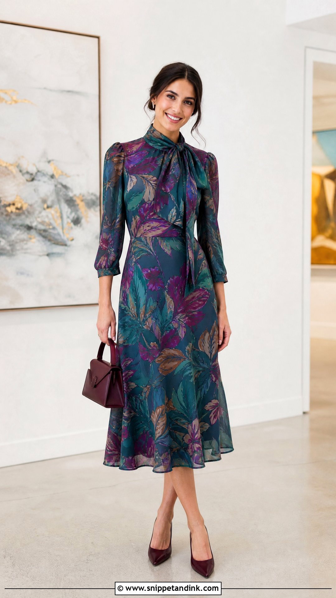 Printed Scarf Neck Wedding Guest Dress - Snippet and Ink - 25 Wedding Wear Dresses