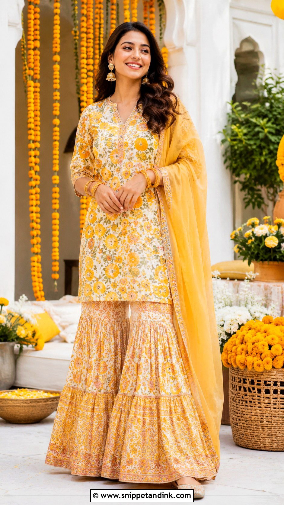 Printed Sharara For Haldi Function - Snippet and Ink - 30 Haldi Function Outfit Ideas