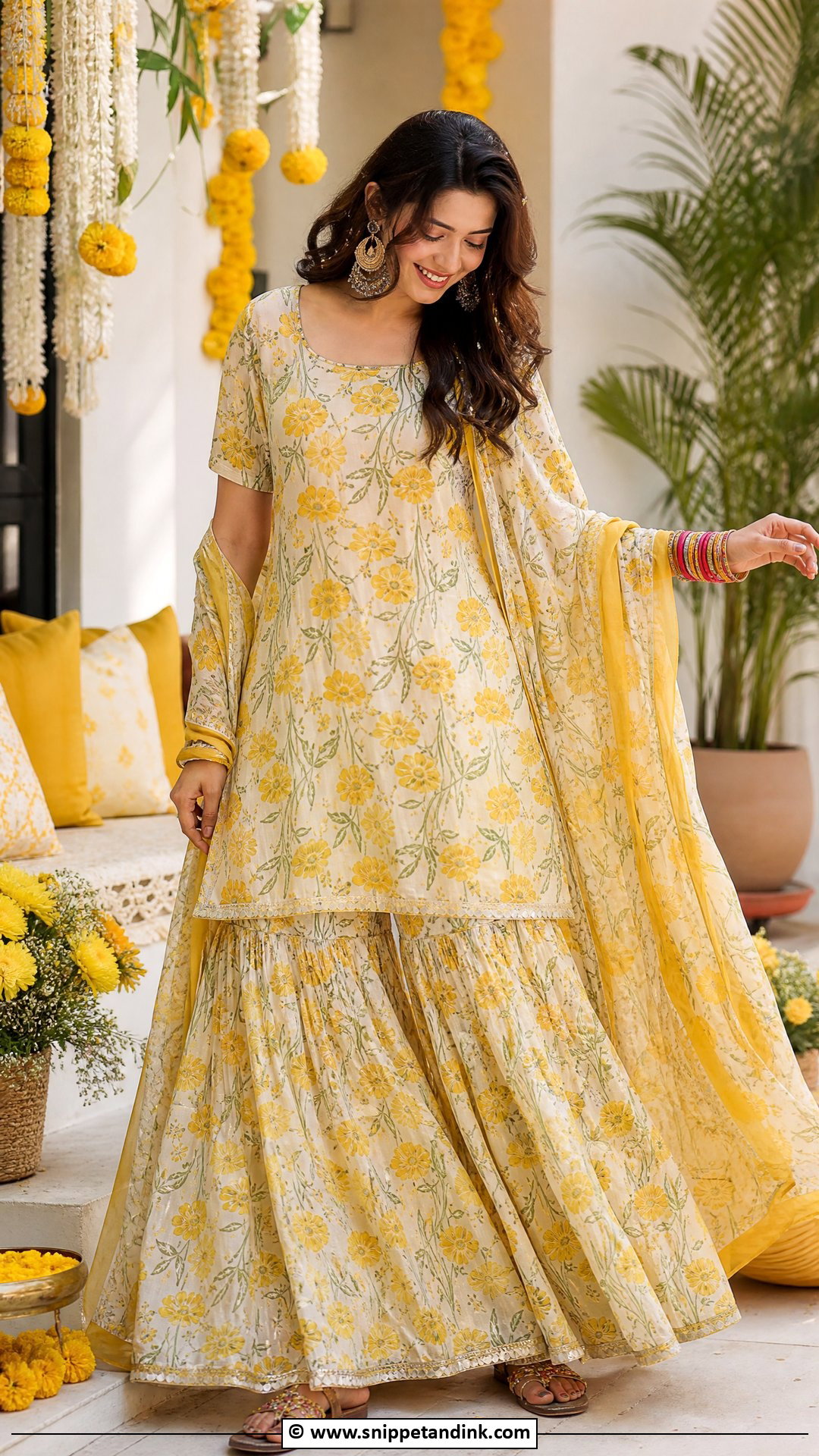 Printed Sharara Set For Haldi - Snippet and Ink - 35 Latest Haldi Outfits