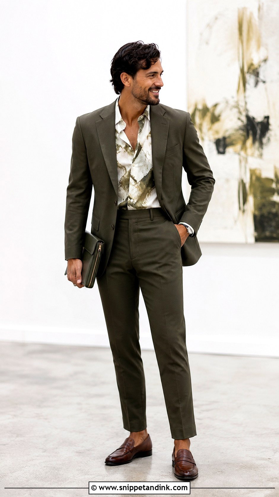 Printed Shirt And Suit Wedding Outfit - Snippet and Ink - 25 Gender Neutral Wedding Outfit Ideas