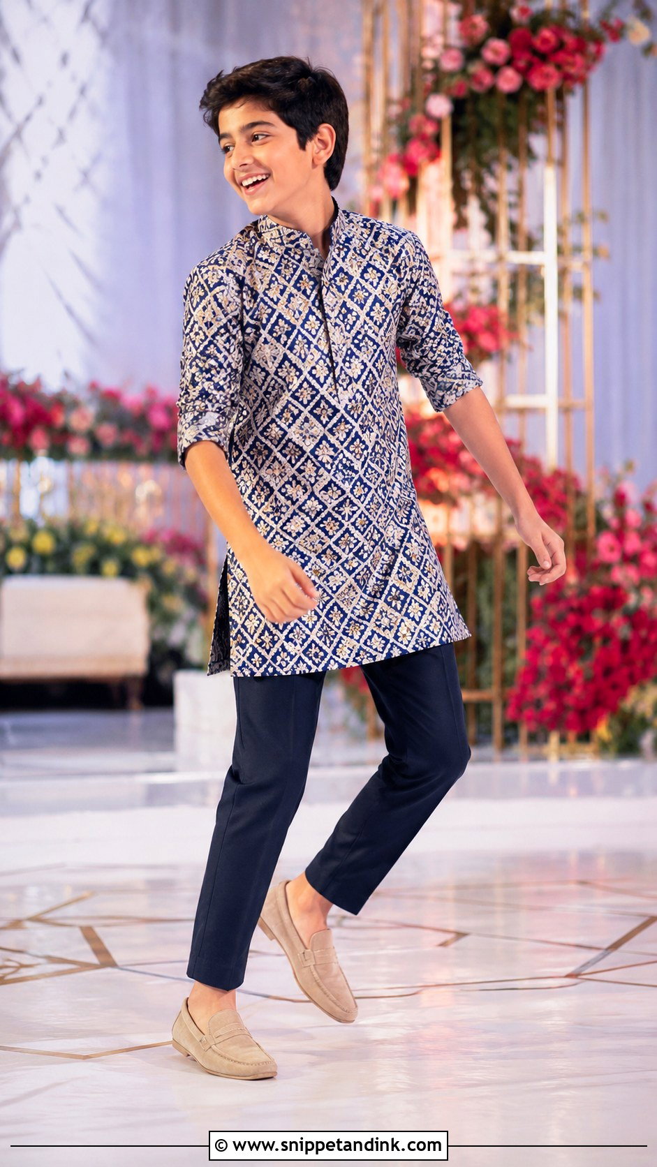 Printed Short Kurta With Tapered Pants - Snippet and Ink - 20 Boys Sangeet Outfit Ideas