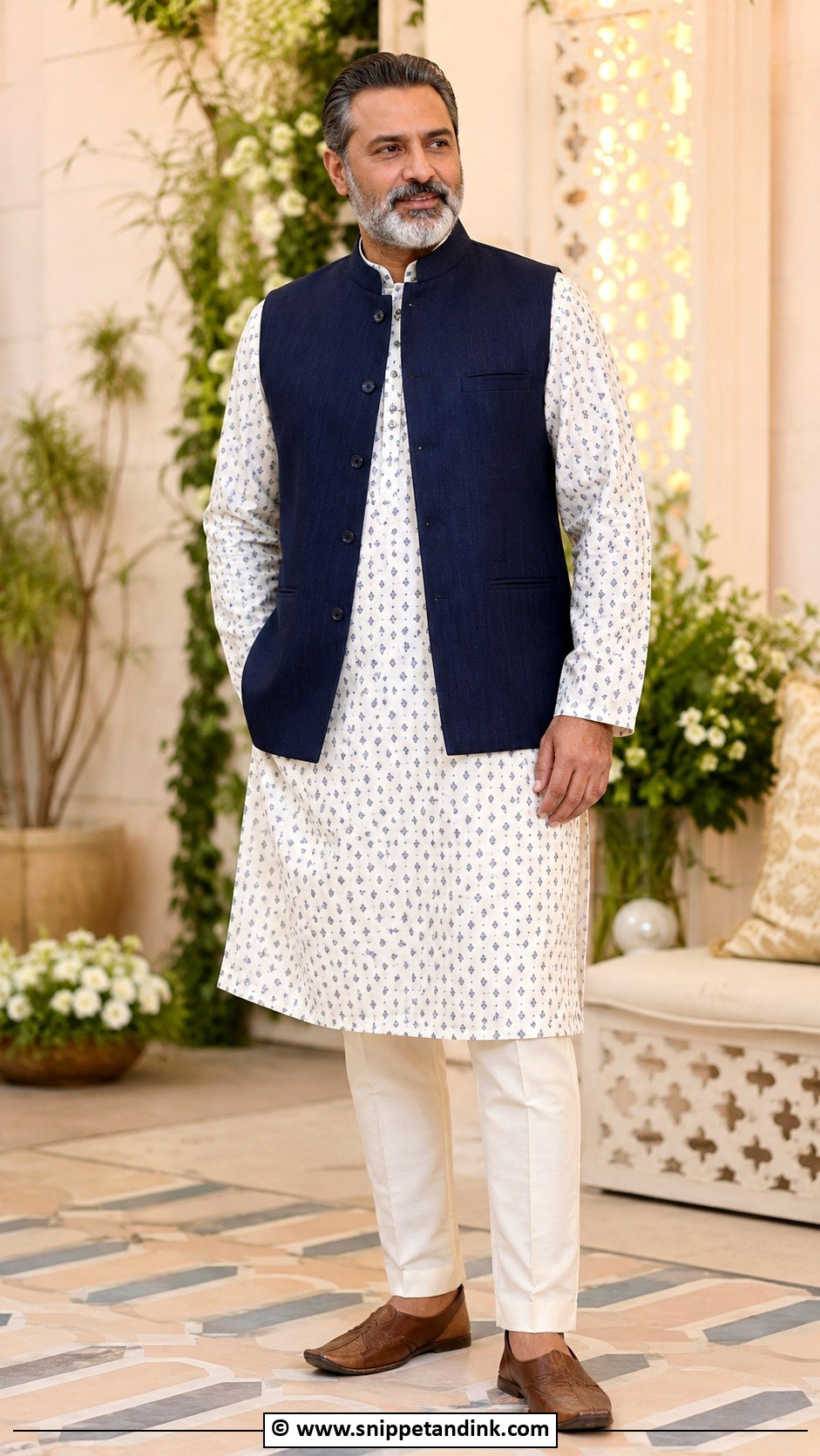 Printed Silk Kurta With Solid Jacket - Snippet and Ink - 25 Indian Bride's Father Outfit Ideas