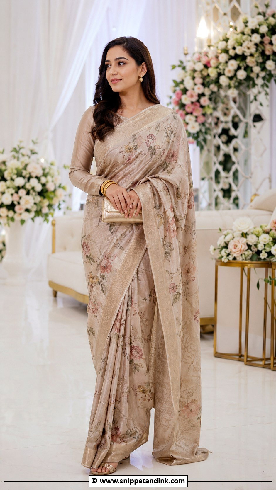 Printed Silk Nikah Saree Outfit - Snippet and Ink - 35 Nikah Outfit Ideas