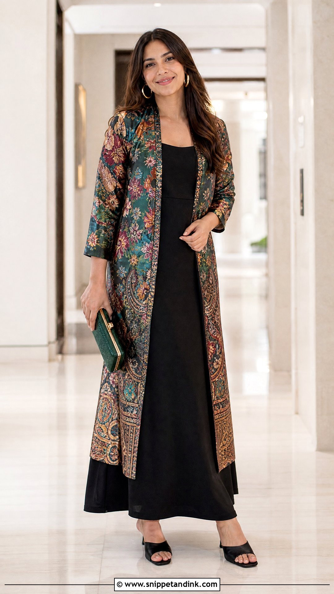 Printed Silk Shrug With Plain Maxi Dress - Snippet and Ink - 20 Shrugs for Dresses Indian Wedding
