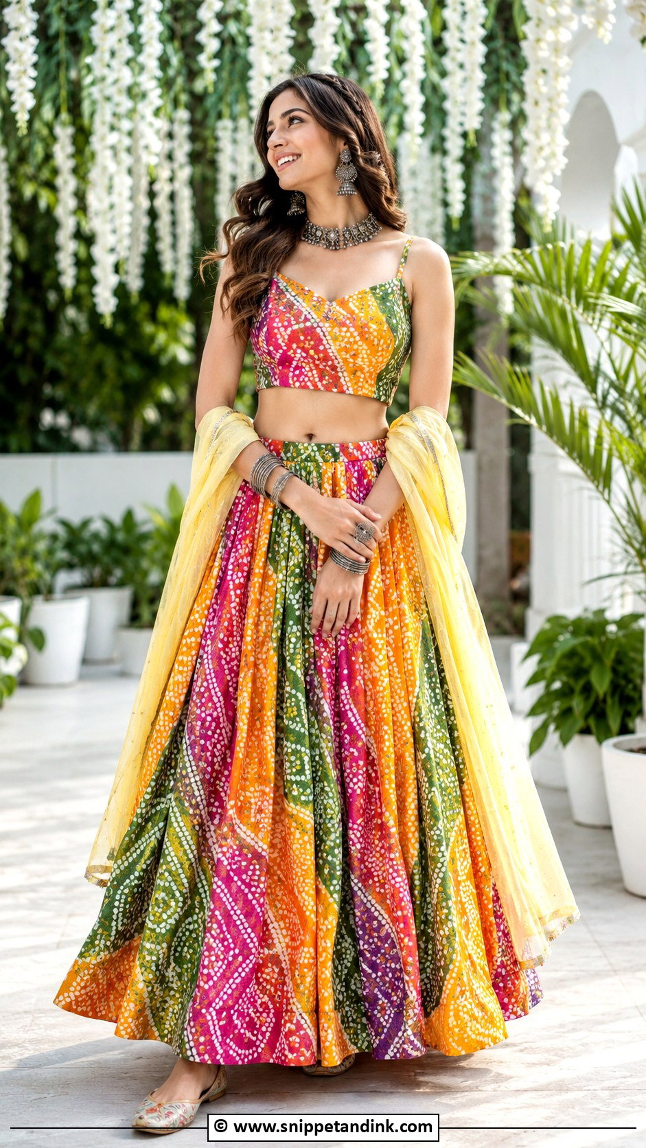 Printed Skirt And Crop Top For Mehendi - Snippet and Ink - 30 Mehendi Dress Ideas