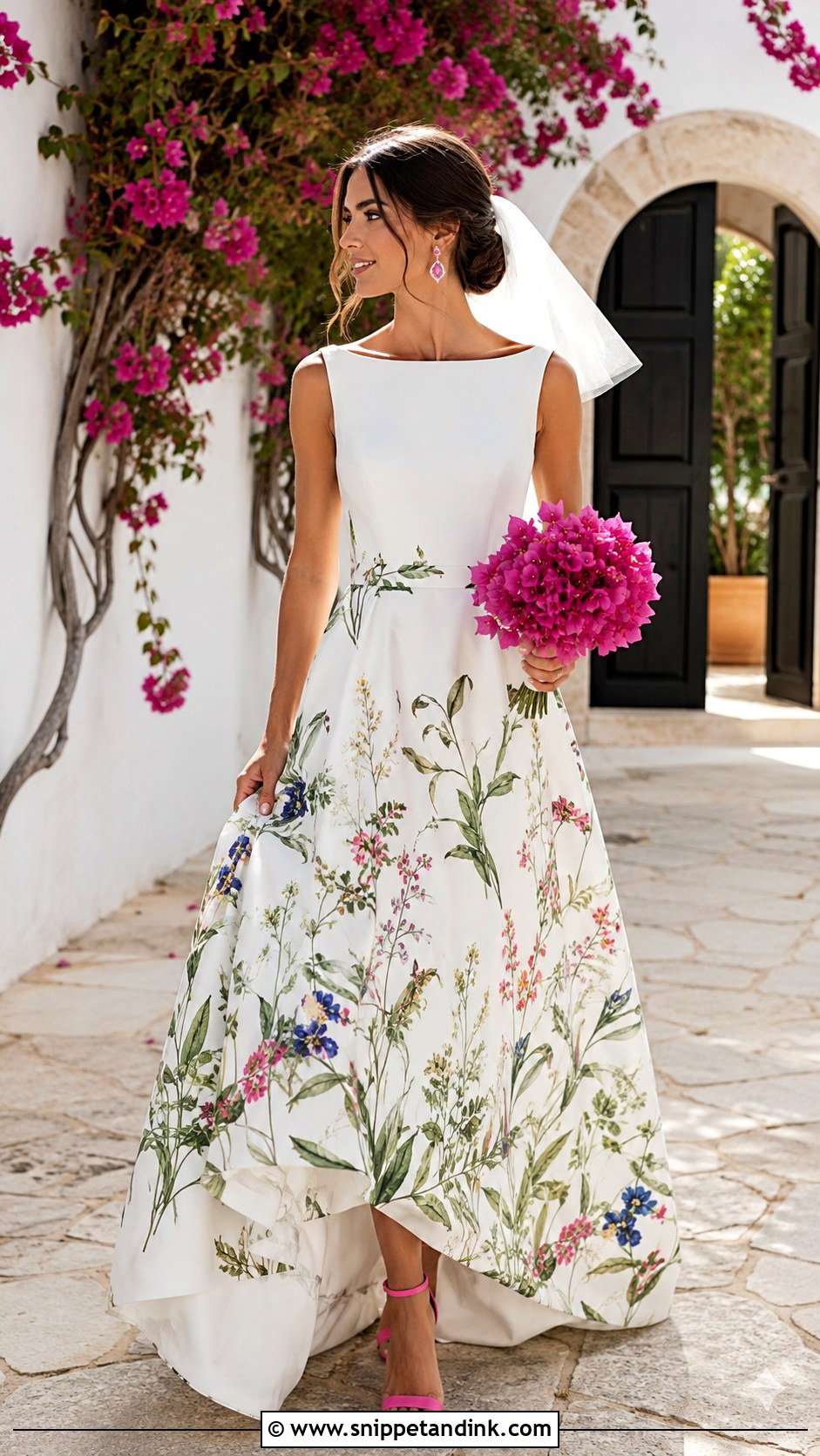 Printed Wedding Dress With Bright Accessories - Snippet and Ink - 20 Unusual Wedding Dress Ideas