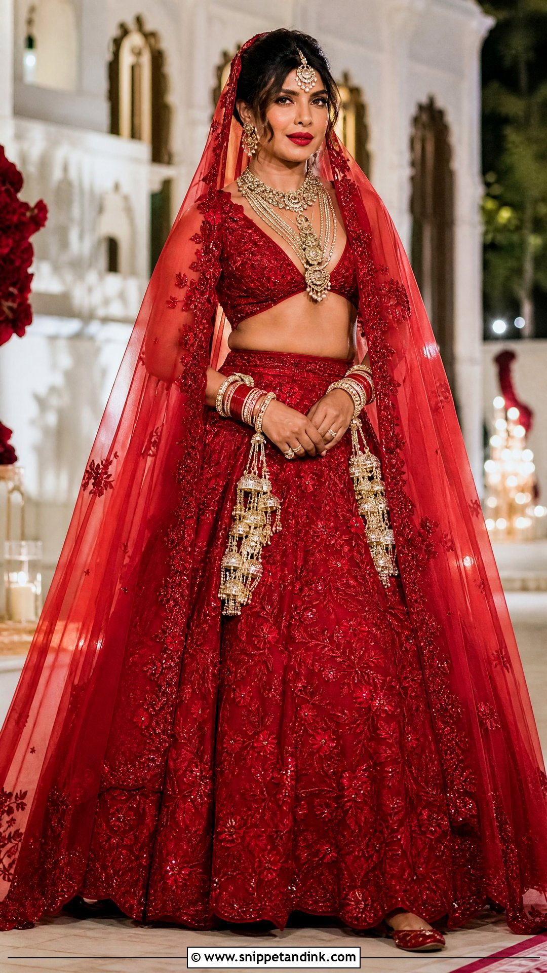 Priyanka Chopra Red Wedding Lehenga - Snippet and Ink - 20 Bollywood Celebrity Wedding Outfit Ideas