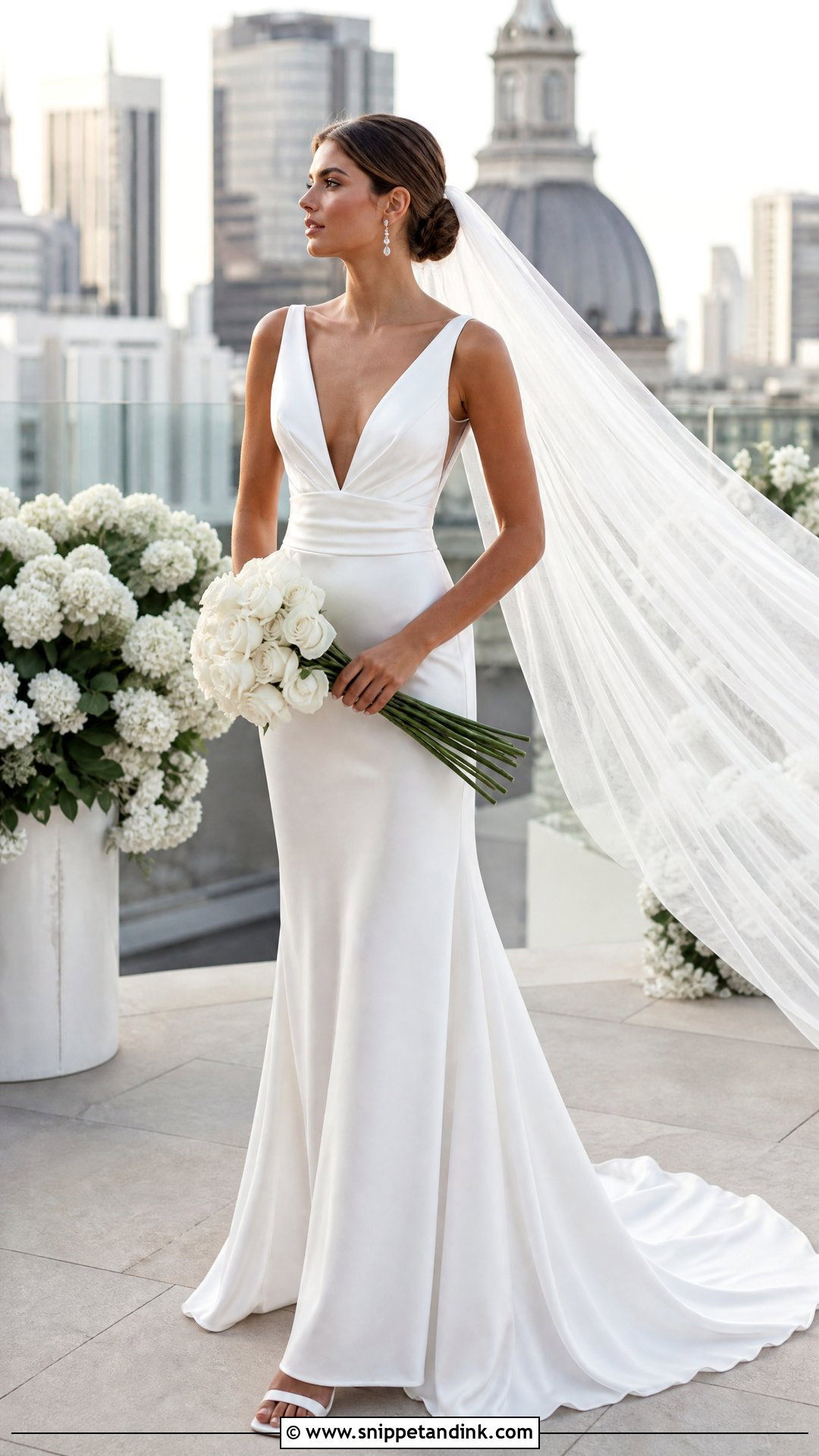 Pronovias Deep V Neck Satin Gown - Snippet and Ink - 20 Pronovias Bridal 2025 Ideas