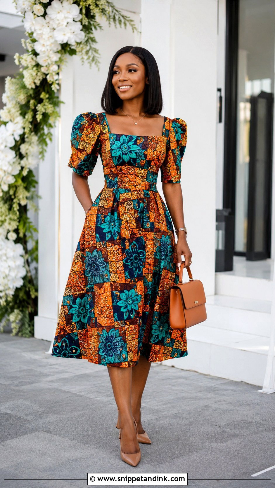 Puff Sleeve African Print Midi Dress - Snippet and Ink - 20 African Dress Designs for Weddings