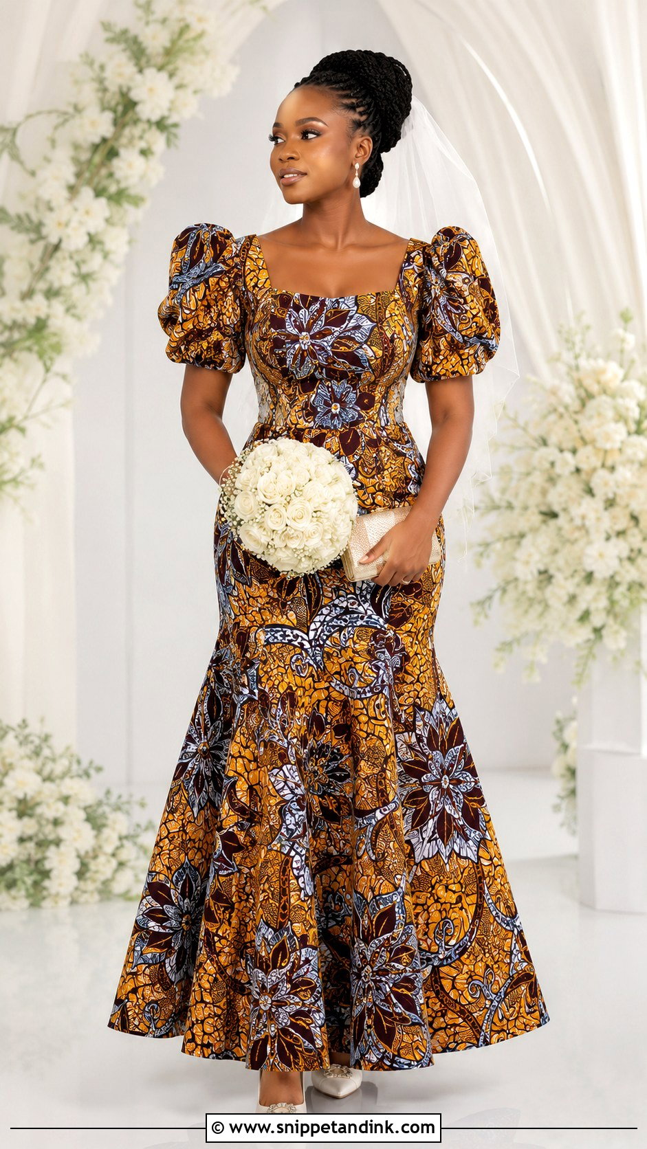 Puff Sleeve Ankara Bridal Dress - Snippet and Ink - 20 Bridal Ankara Dresses
