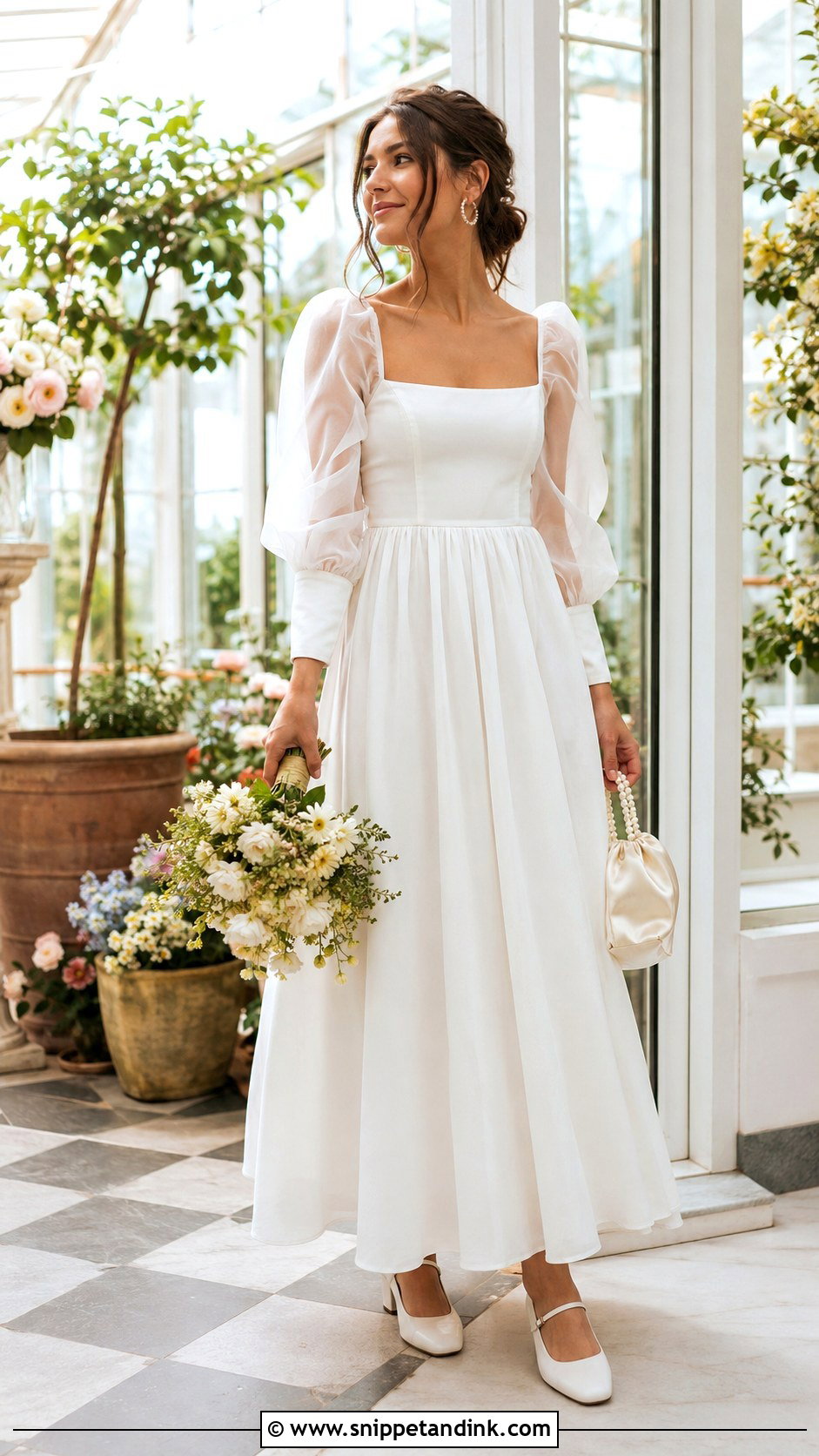 Puff Sleeve Ankle Length Wedding Dress - Snippet and Ink - 20 Ankle Wedding Dress Ideas