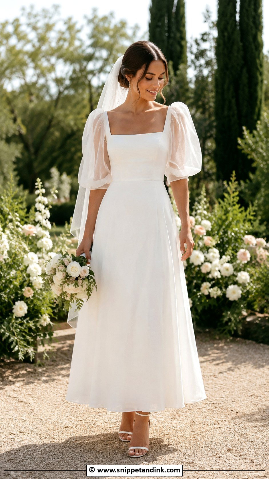 Puff Sleeve Ankle Length Wedding Dress - Snippet and Ink - 30 Ankle Length Wedding Dress Ideas