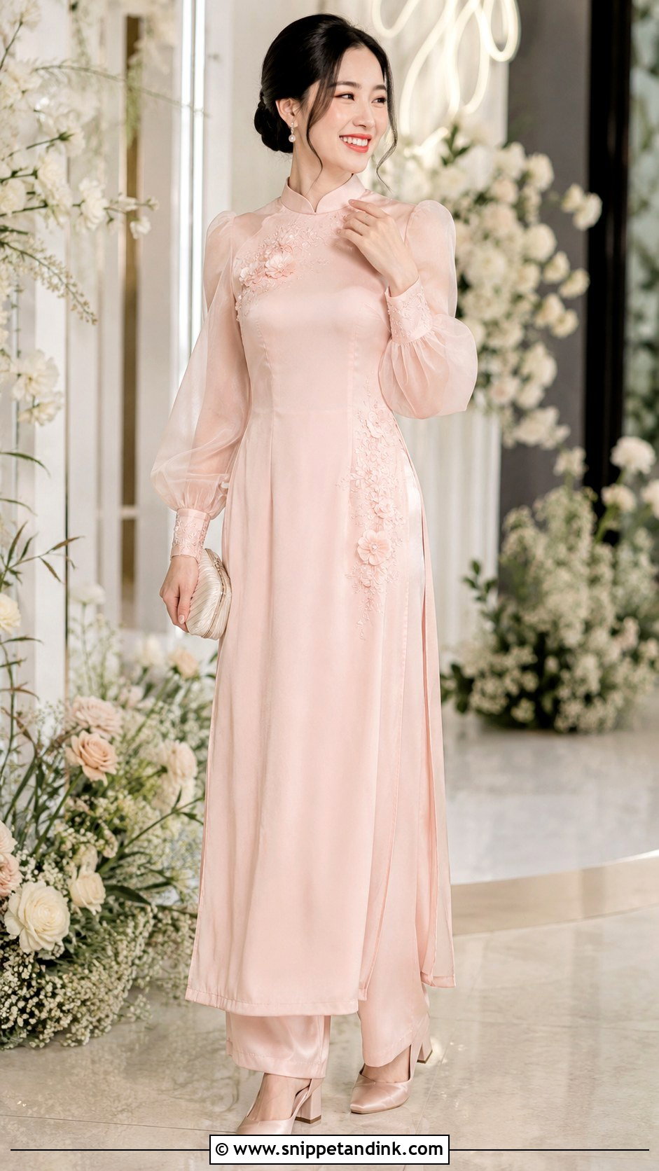 Puff Sleeve Ao Dai Wedding Dress - Snippet and Ink - 20 Ao Dai Wedding Dress Ideas