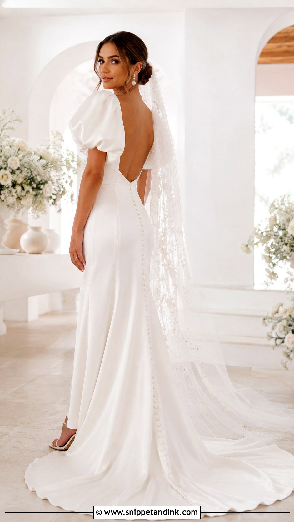Puff Sleeve Backless Wedding Dress - Snippet and Ink - 30 Puff Sleeve Wedding Dress Ideas