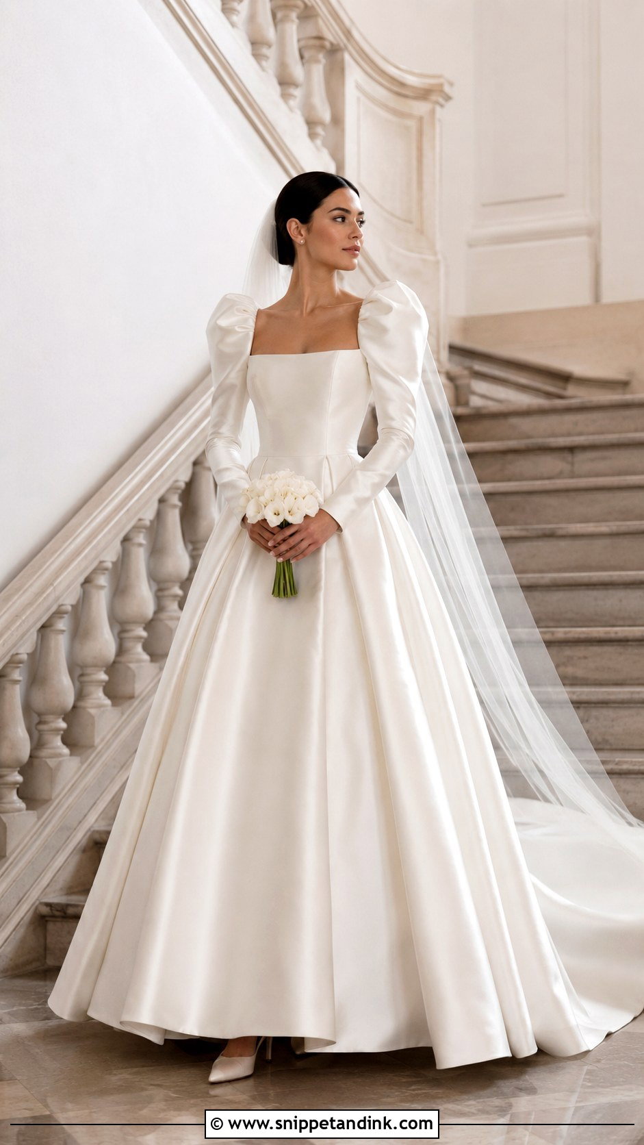 Puff Sleeve Basque Waist Wedding Dress - Snippet and Ink - 20 Long Sleeve Basque Waist Wedding Dress Ideas