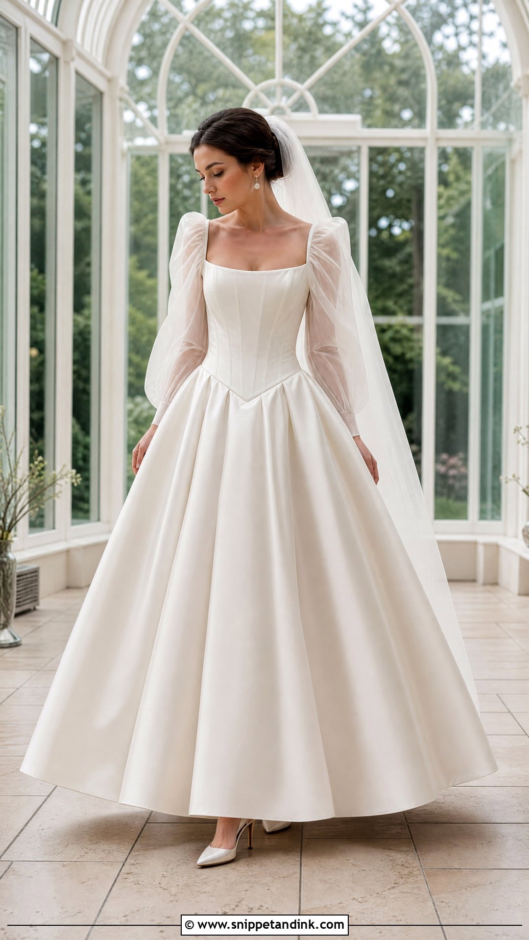 Puff Sleeve Basque Waist Wedding Dress - Snippet and Ink - 20 Vintage Basque Waist Wedding Dress Ideas