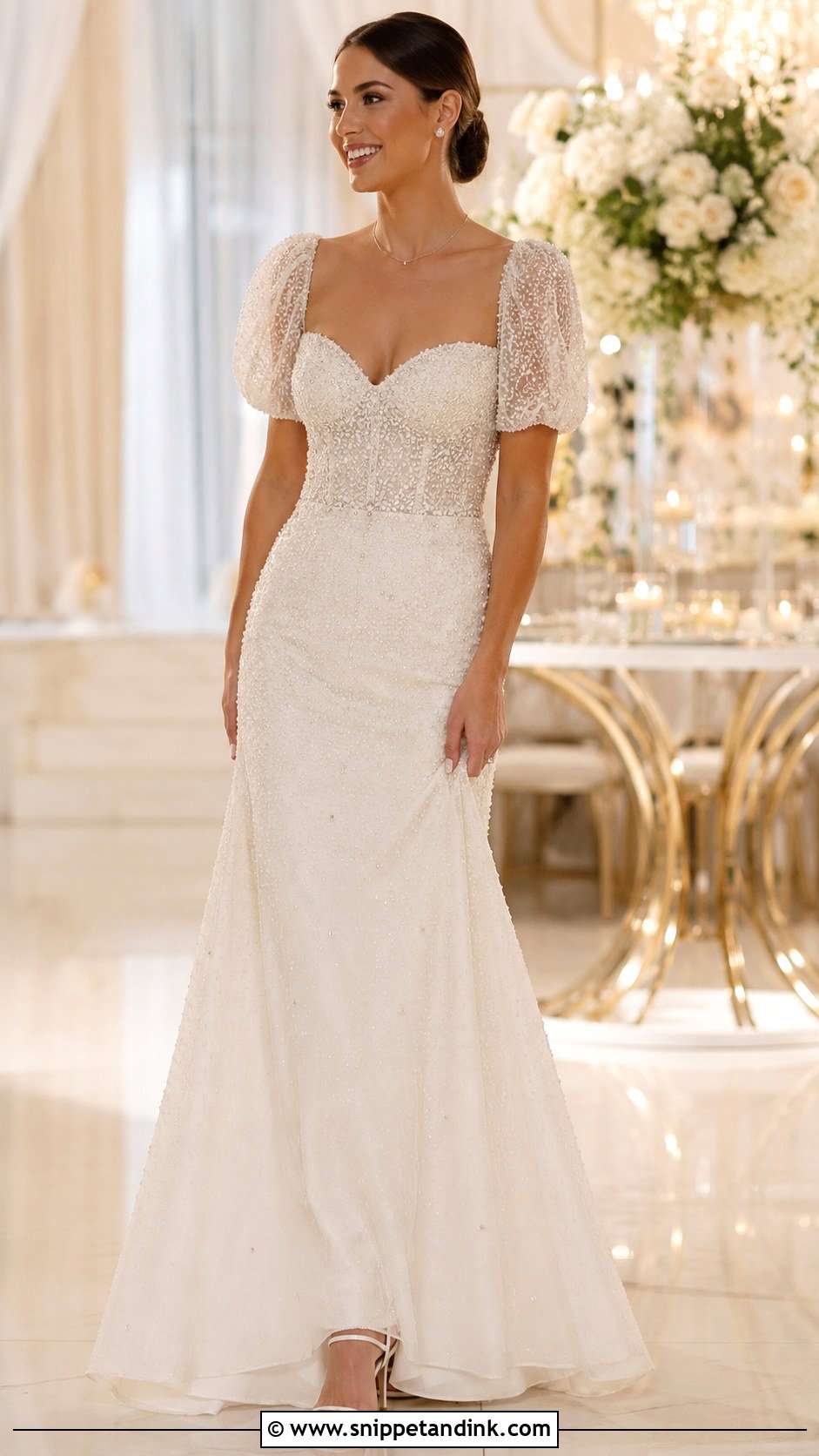 Puff Sleeve Beaded Wedding Dress - Snippet and Ink - 30 Puff Sleeve Wedding Dress Ideas