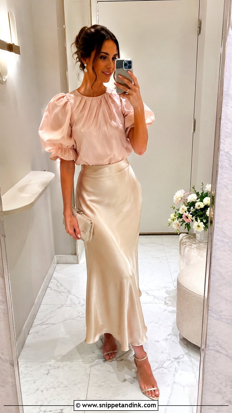 Puff Sleeve Blouse And Slip Skirt Wedding Outfit - Snippet and Ink - 25 Blouse and Skirt Outfit Wedding Ideas