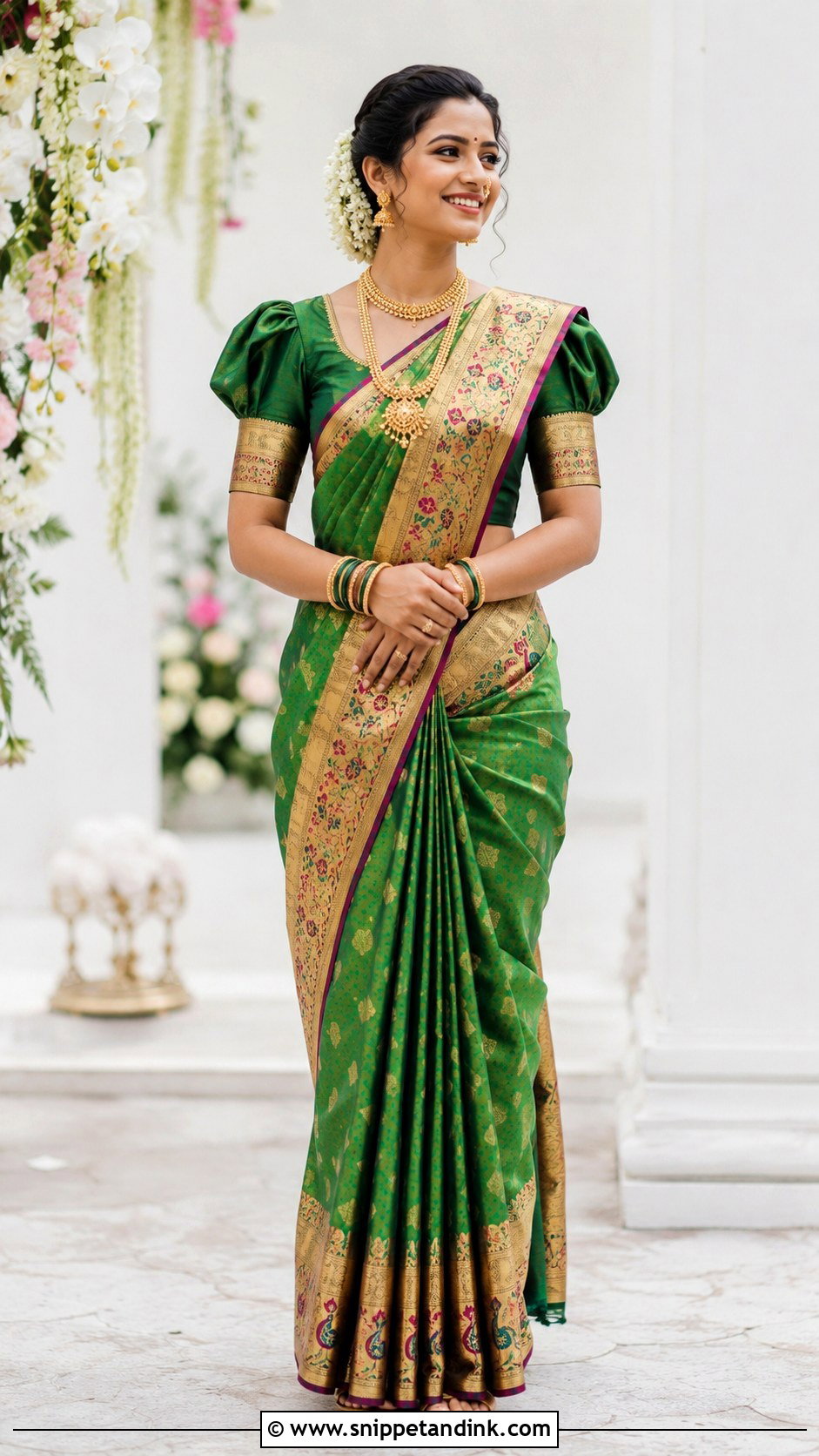 Puff Sleeve Blouse With Wedding Saree - Snippet and Ink - 25 Traditional Blouse Designs Weddings