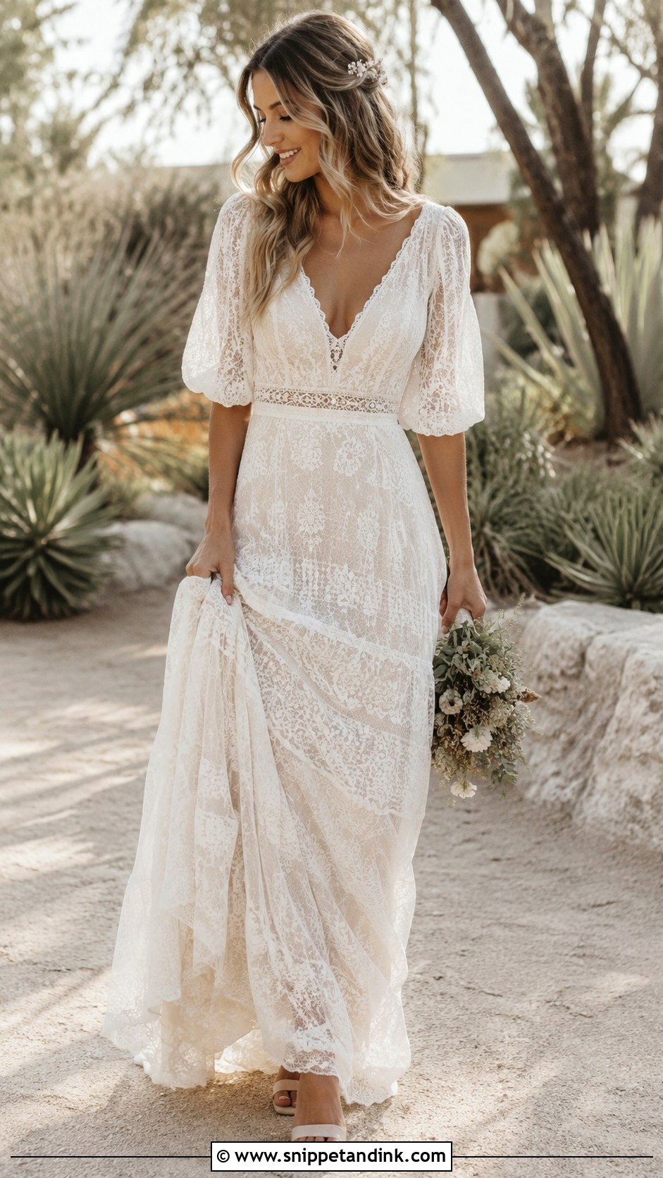 Puff Sleeve Boho Wedding Dress - Snippet and Ink - 30 Puff Sleeve Wedding Dress Ideas