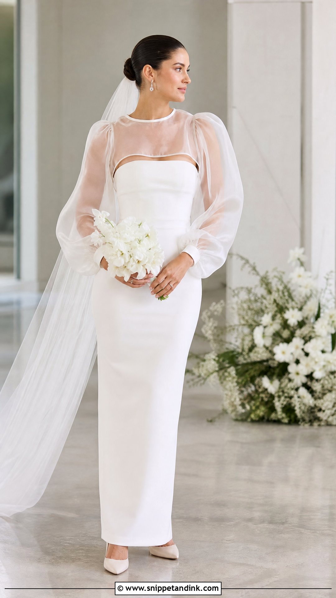 Puff Sleeve Bolero With Simple Wedding Dress - Snippet and Ink - 20 Wedding Bolero Long Sleeve Ideas