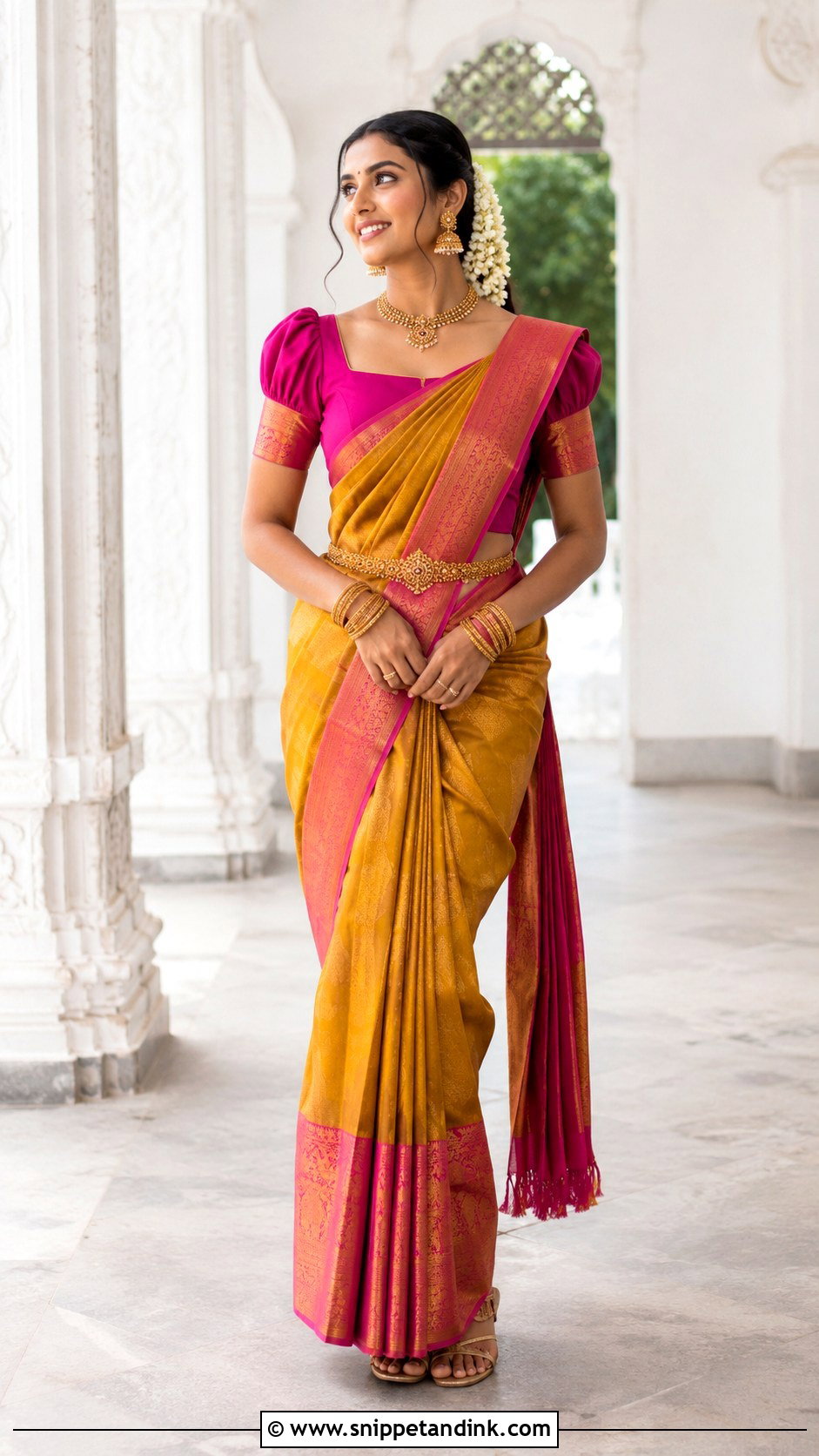 Puff Sleeve Bridal Blouse With Silk Saree - Snippet and Ink - 20 Bridal Simple Blouse Designs