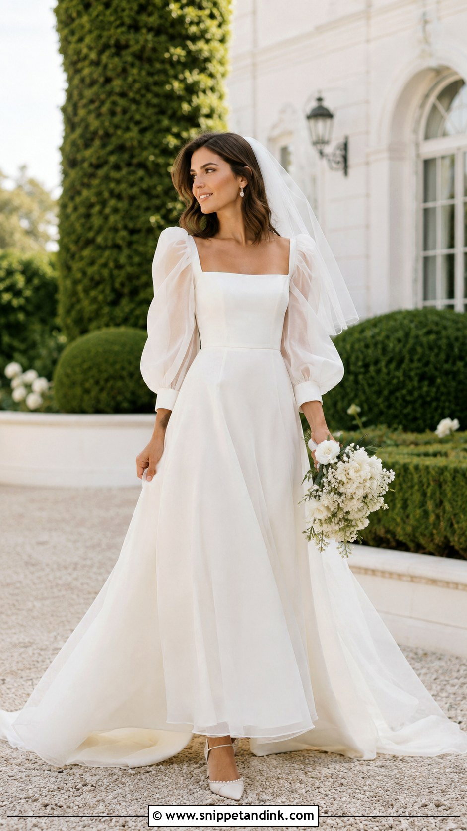 Puff Sleeve Bridal Dress With Square Neckline - Snippet and Ink - 20 Bridal Dresses with Sleeves