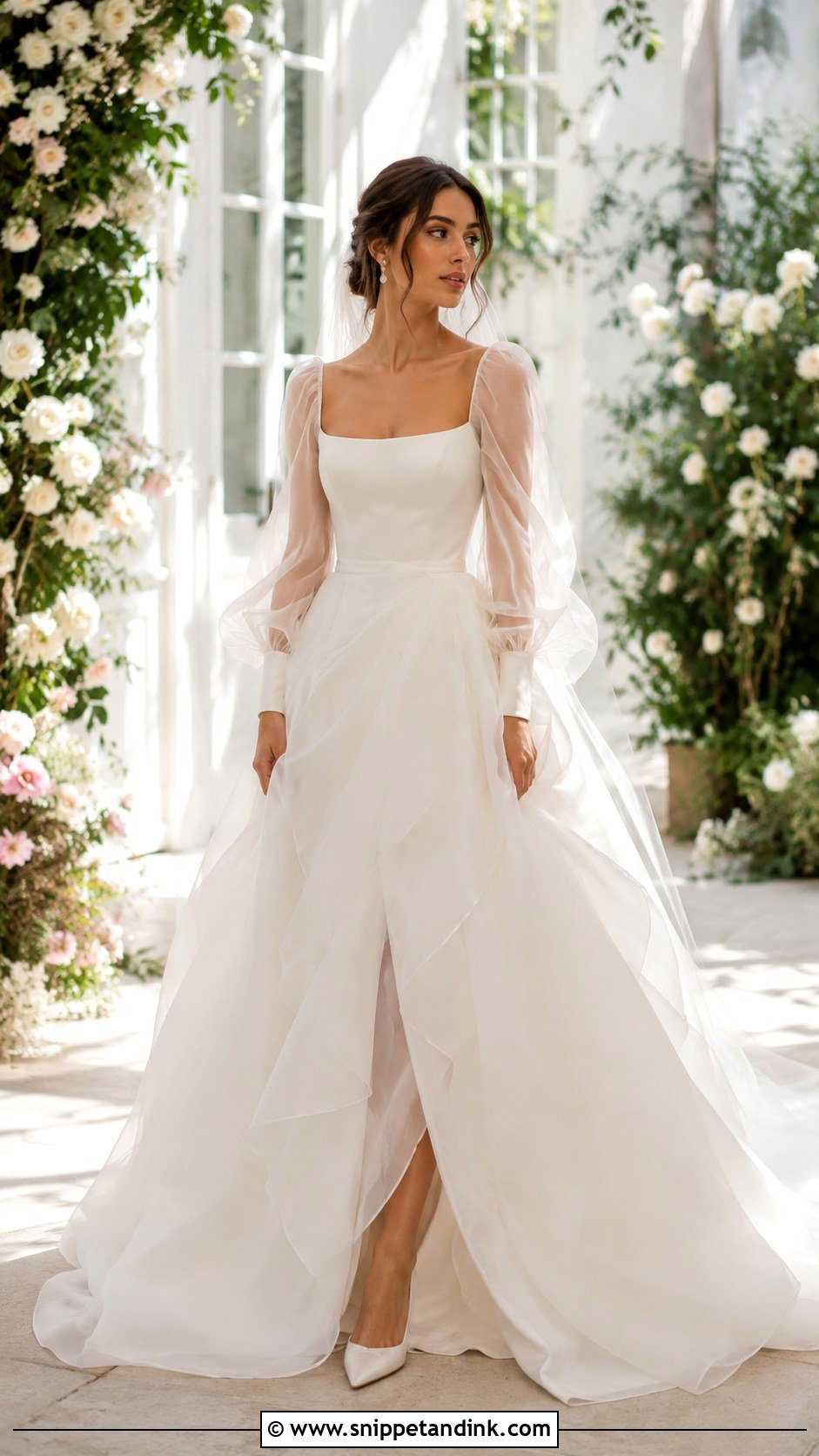 Puff Sleeve Bridal Top With Organza Skirt - Snippet and Ink - 20 Bridal Separates Tops Ideas
