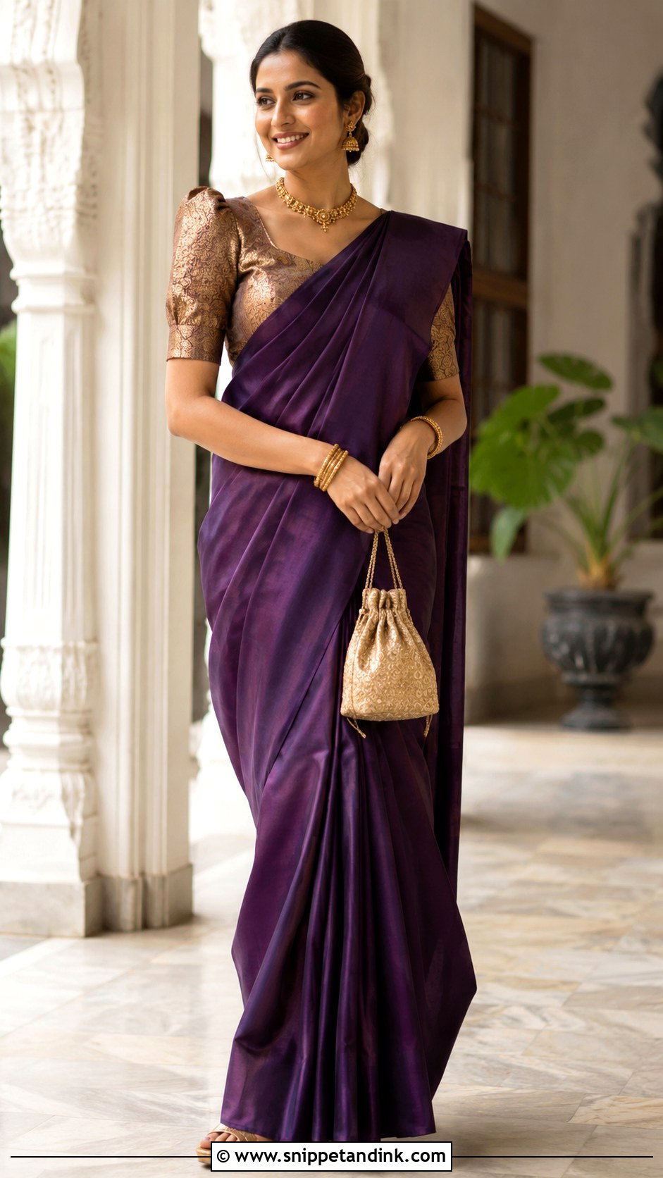 Puff Sleeve Brocade Blouse With Silk Saree - Snippet and Ink - 20 Grand Blouse Designs for Marriage
