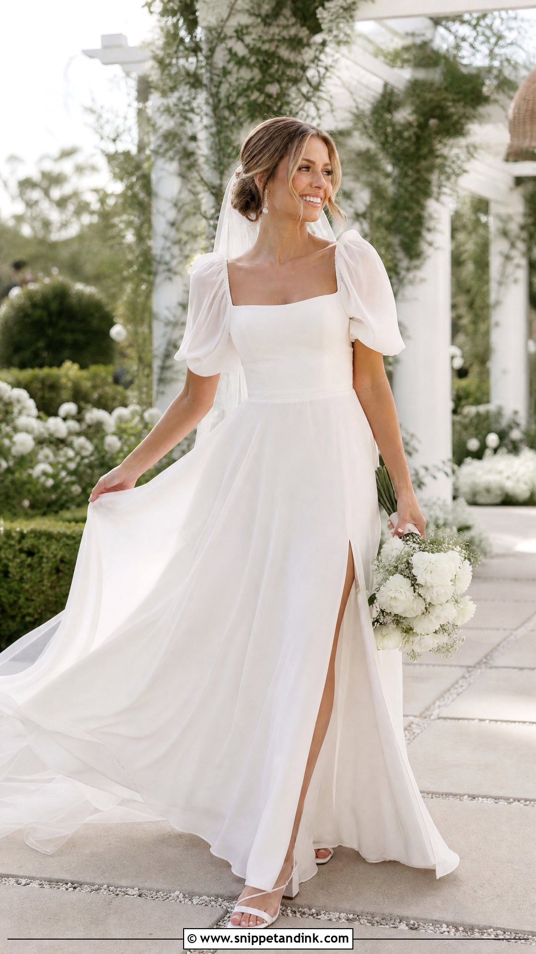 Puff Sleeve Chiffon Wedding Dress - Snippet and Ink - 20 Unique Simple Wedding Dress Ideas