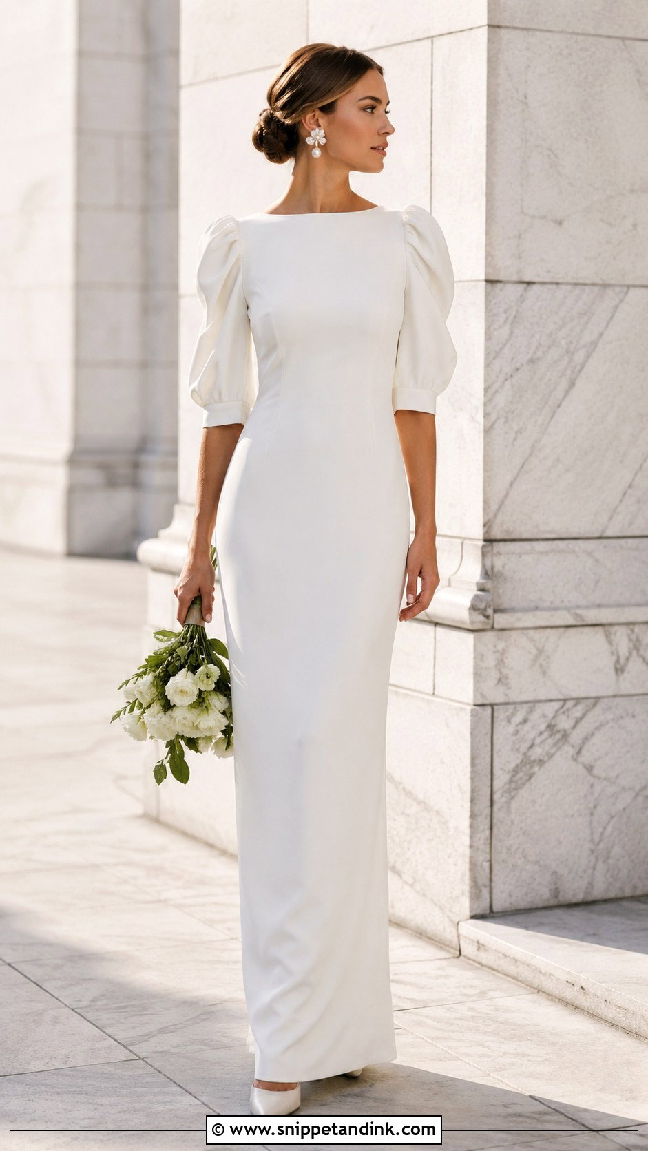 Puff Sleeve Column Wedding Dress - Snippet and Ink - 30 Puff Sleeve Wedding Dress Ideas