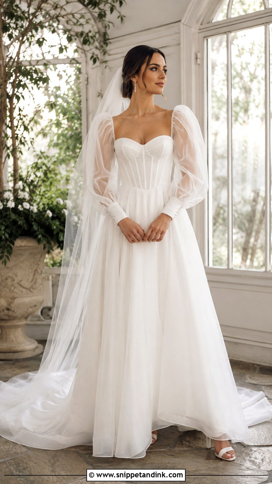 Puff Sleeve Corset Wedding Dress - Snippet and Ink - 20 Long Sleeve Corset Wedding Dress Ideas
