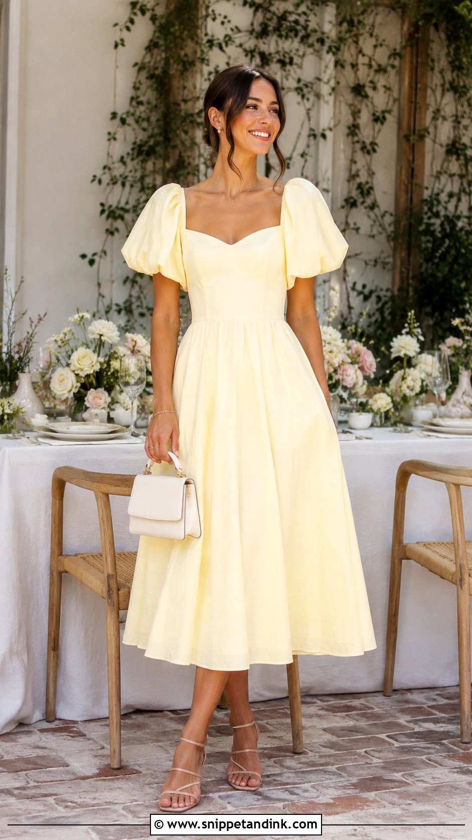 Puff Sleeve Dress Wedding Brunch Outfit - Snippet and Ink - 25 Wedding Brunch Outfit Ideas