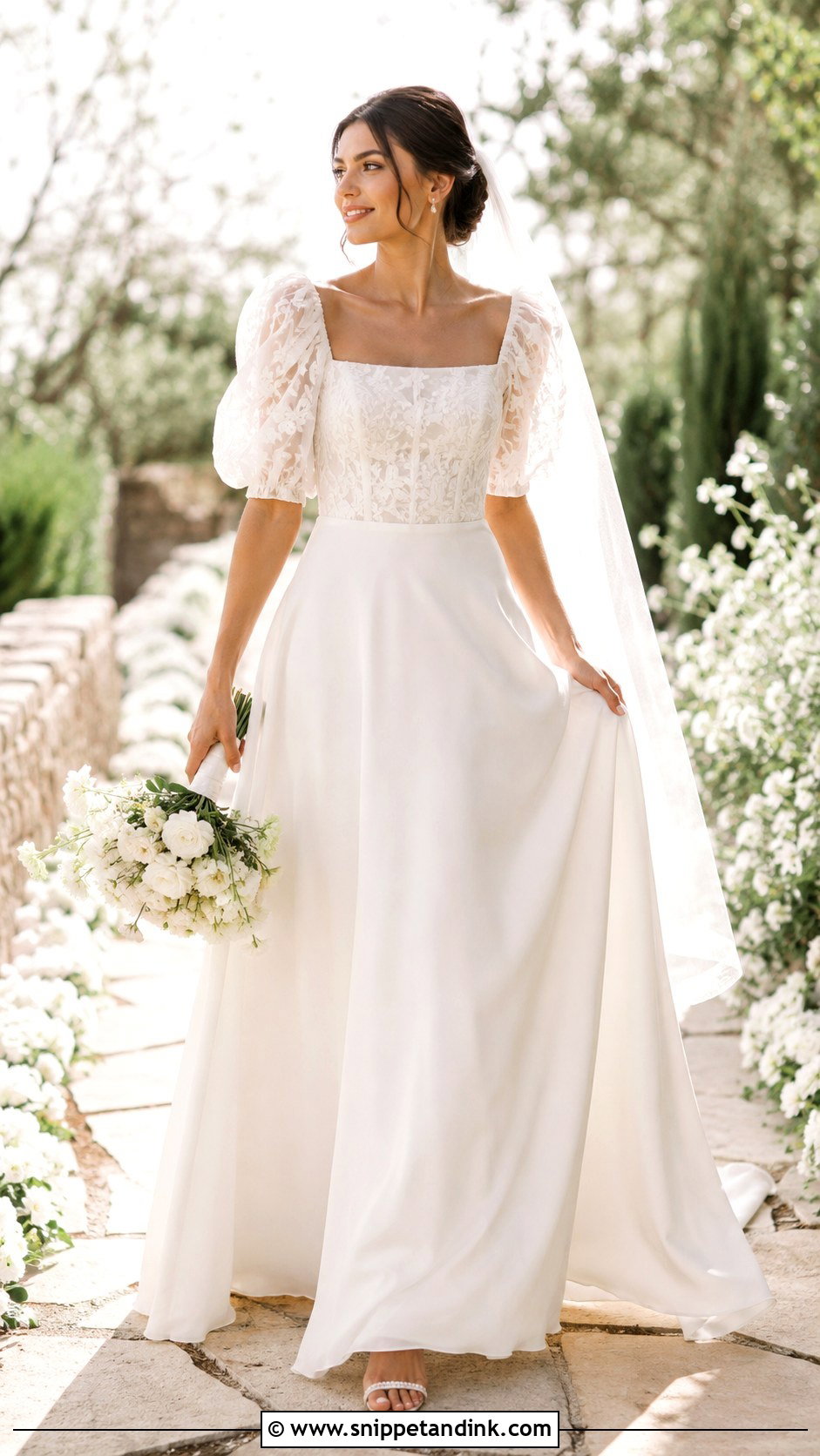 Puff Sleeve Embroidered Wedding Dress - Snippet and Ink - 30 Puff Sleeve Wedding Dress Ideas