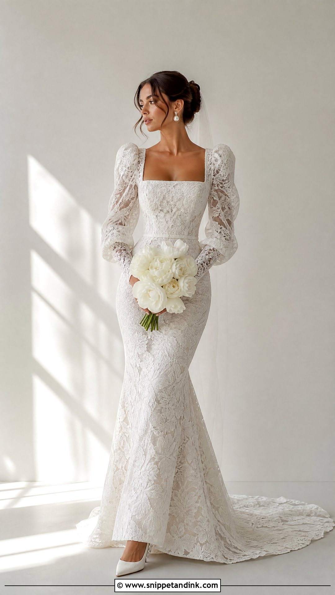 Puff Sleeve Fitted Lace Wedding Dress - Snippet and Ink - 25 Fitted Lace Wedding Dress with Sleeves