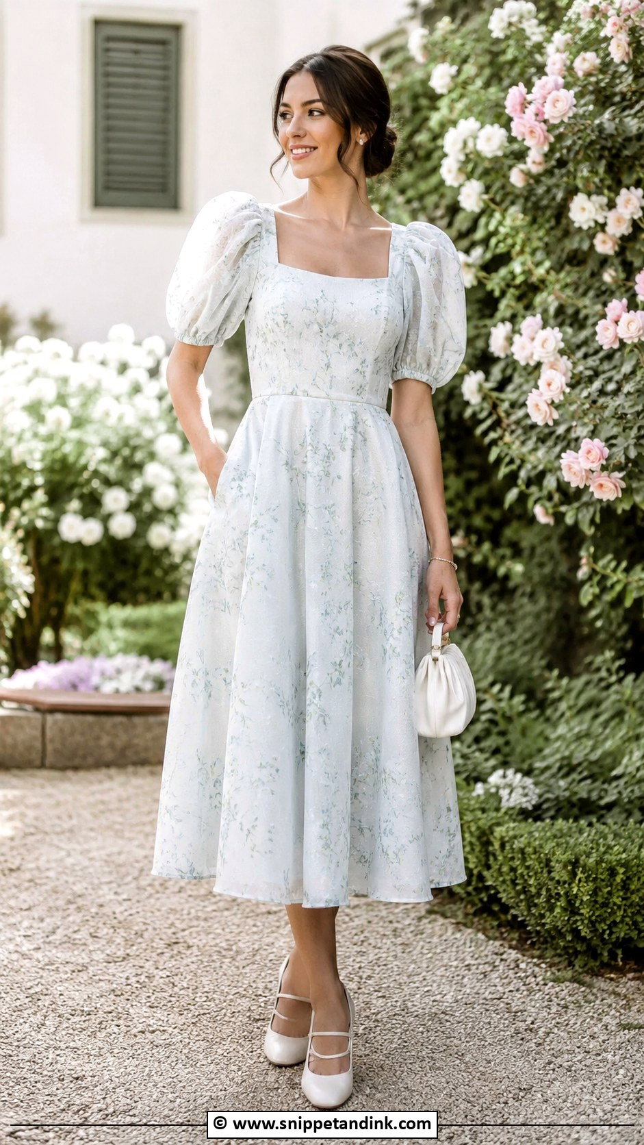Puff Sleeve Garden Wedding Dress With Mary Jane Heels - Snippet and Ink - 30 Garden Wedding Dress Ideas