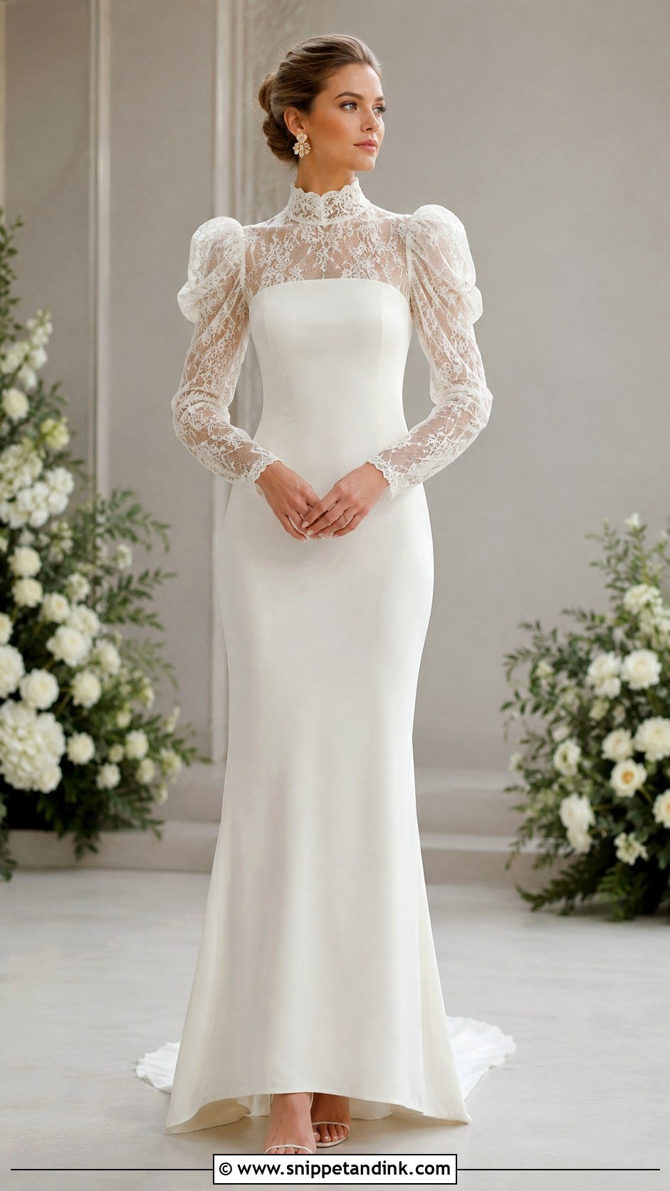 Puff Sleeve High Neck Wedding Dress - Snippet and Ink - 30 Puff Sleeve Wedding Dress Ideas