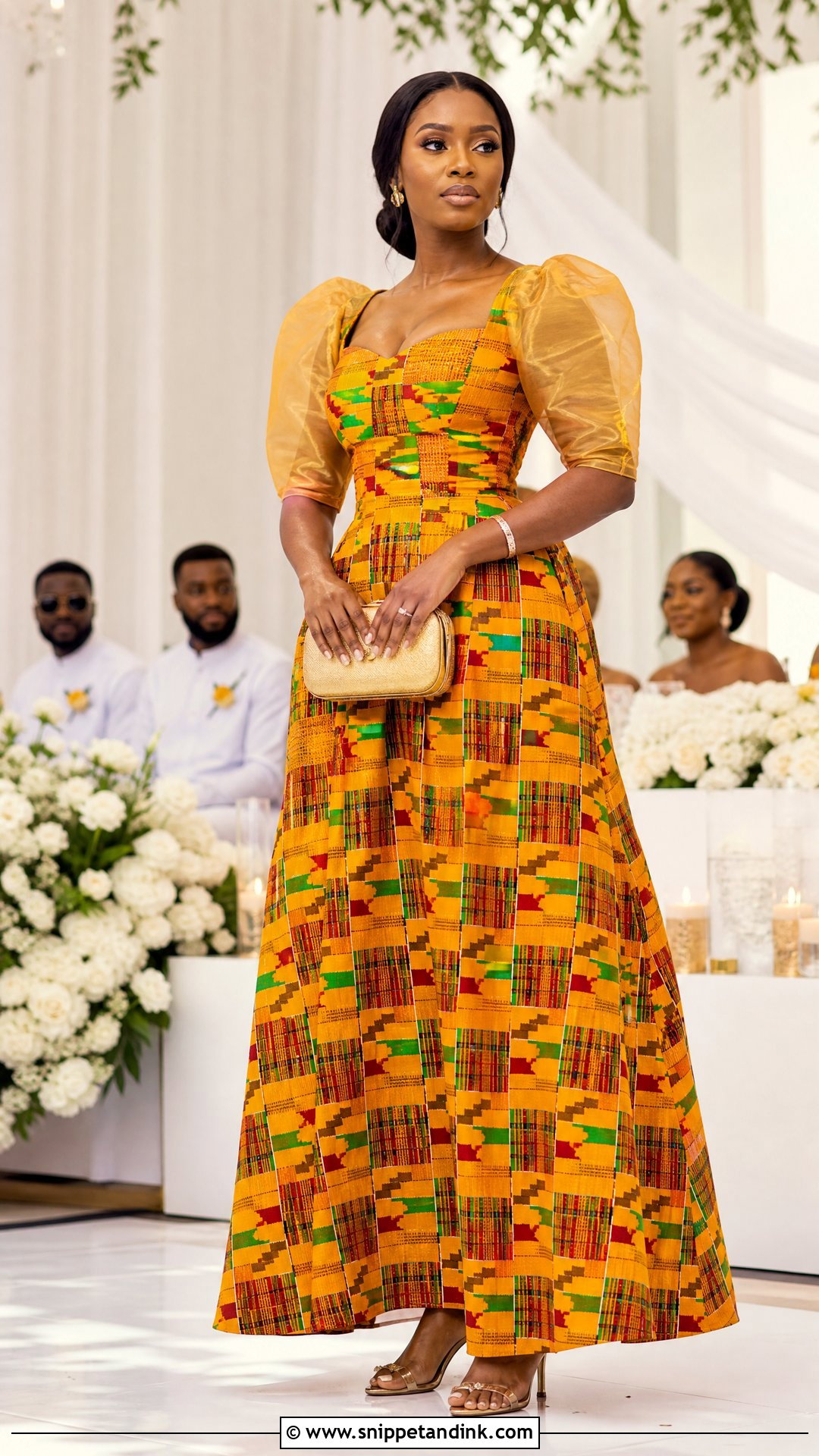 Puff Sleeve Kente Ghana Wedding Dress - Snippet and Ink - 25 Ghana Wedding Dress Ideas