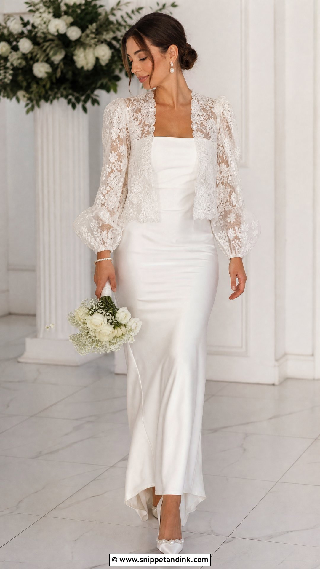Puff Sleeve Lace Jacket With Square Neck Wedding Dress - Snippet and Ink - 20 Wedding Jacket Bride Cover Up Ideas