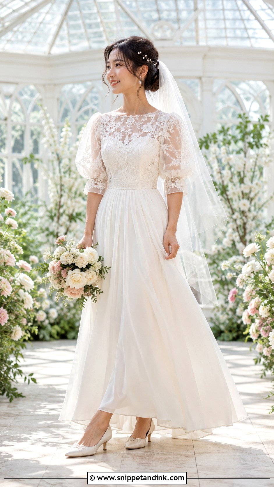 Puff Sleeve Lace Wedding Dress - Snippet and Ink - 20 Francesca Bridgerton Wedding Dress Ideas