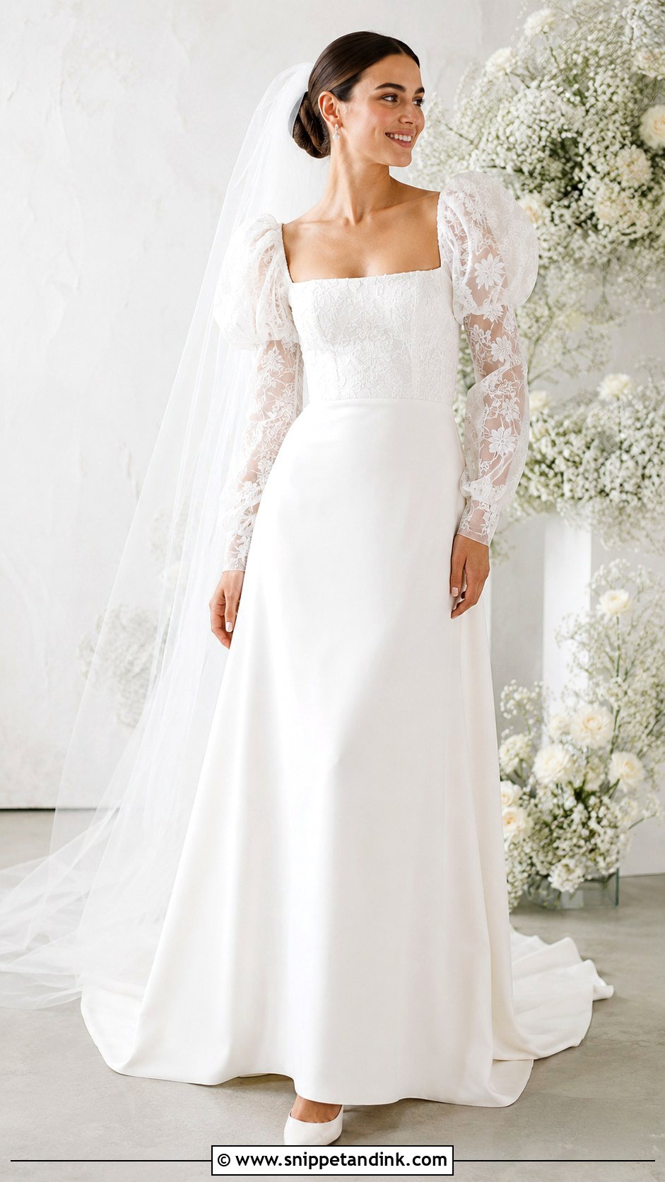 Puff Sleeve Lace Wedding Dress - Snippet and Ink - 20 Lacy Wedding Dresses with Sleeves