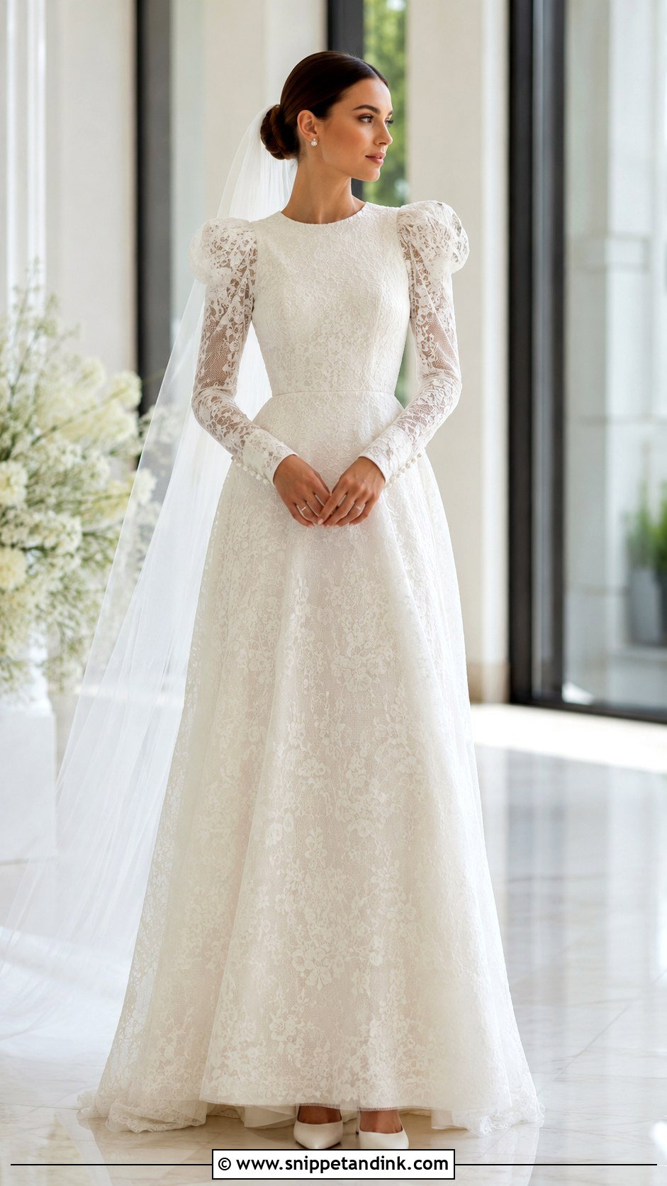 Puff Sleeve Lace Wedding Dress - Snippet and Ink - 20 Long Sleeve Lace Wedding Dresses