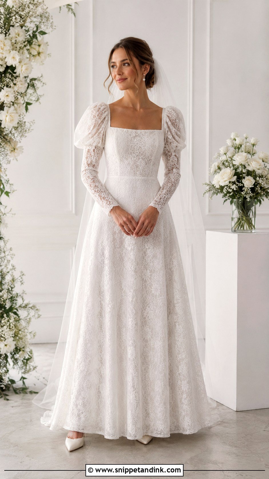 Puff Sleeve Lace Wedding Dress - Snippet and Ink - 20 Vintage Long Sleeve Lace Wedding Dress Ideas