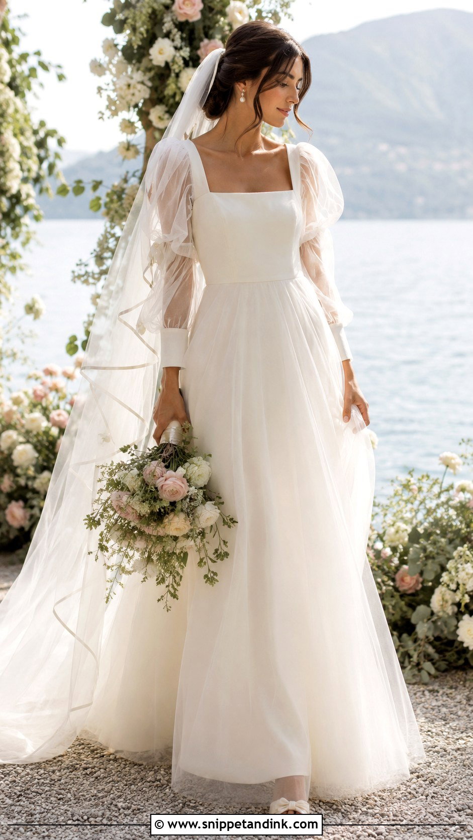 Puff Sleeve Lake Wedding Dress - Snippet and Ink - 20 Lake Wedding Dress Ideas