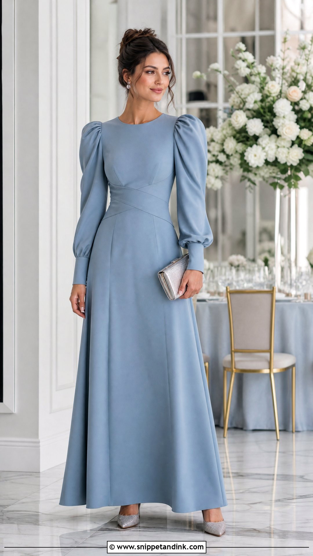 Puff Sleeve Long Gown - Snippet and Ink - 20 Long Gown with Sleeves