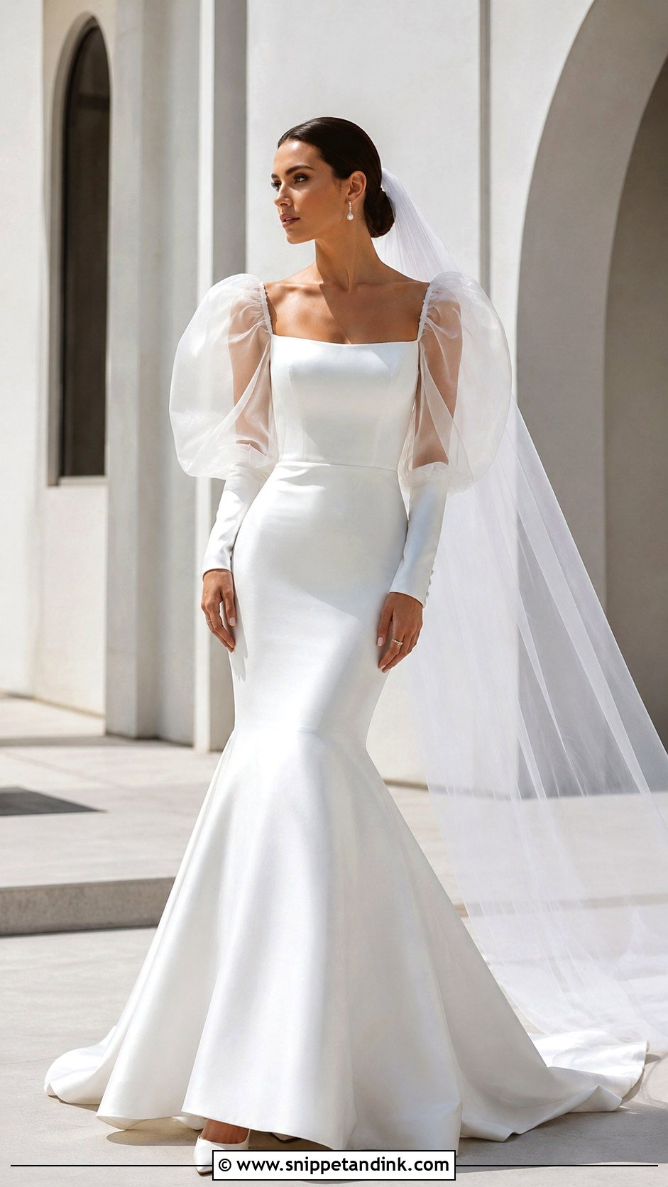 Puff Sleeve Mermaid Wedding Dress - Snippet and Ink - 20 Mermaid with Sleeves Wedding Dresses